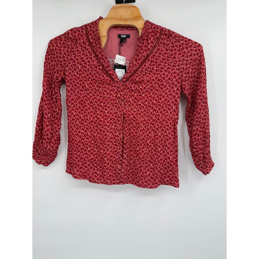 Paige DORIS TOP PAPAYA Red V-Neck Button Up Long Sleeve NWT‎ Sz XS